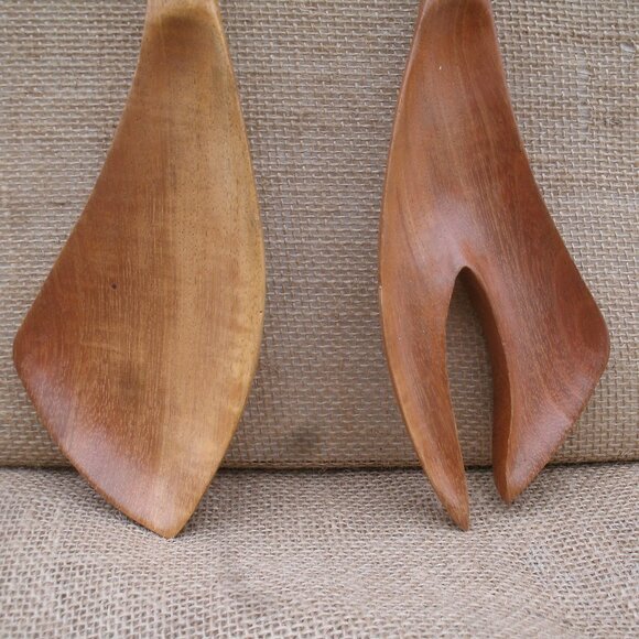 Vintage Berk Craft Wood Salad Serving Set Handmade in Haiti - Picture 13 of 16